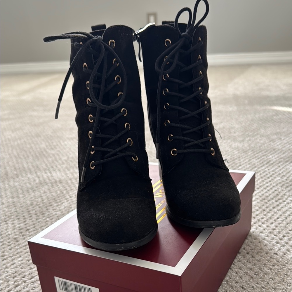 Black Lace-Up Ankle Boots - Picture 2 of 9